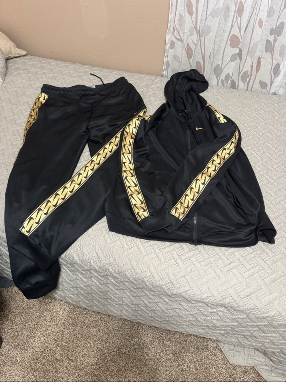 Nike Black Tracksuit with Gold Chain-Print Stripe